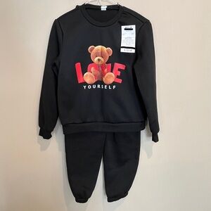Girls Black Sweat Shirt & Pants Set